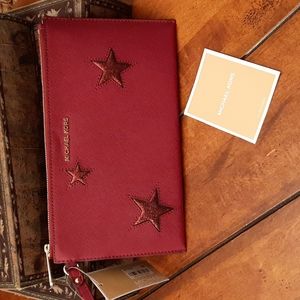 NEW | MK | MICHAEL KORS | PEEK A BOO | LARGE ZIP LEATHER CLUTCH